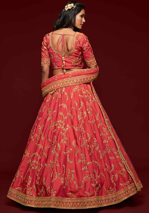 Gajri Dori Sequin Embroidered Art Silk Lehenga Set