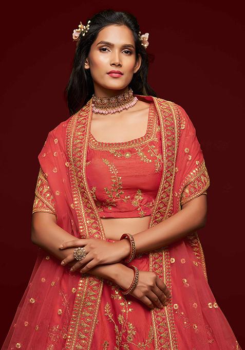 Gajri Dori Sequin Embroidered Art Silk Lehenga Set