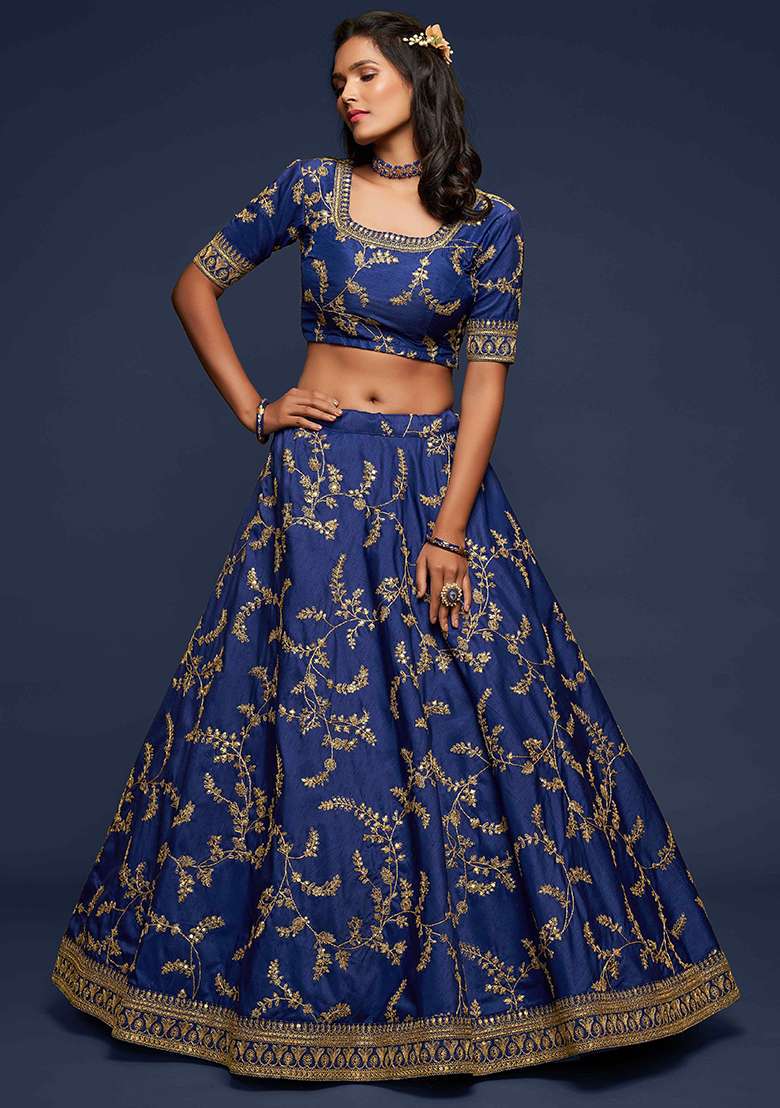 Blue Dori Blend Art Silk Lehenga Set with Embroidered & Sequin for Diwali | Wedding & Festive Wear - Indya