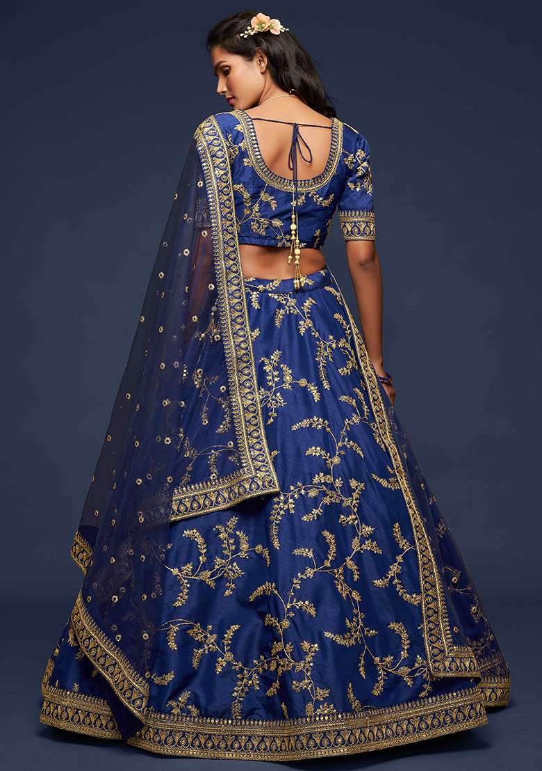 Blue Dori Blend Art Silk Lehenga Set with Embroidered & Sequin for Diwali | Wedding & Festive Wear - Indya