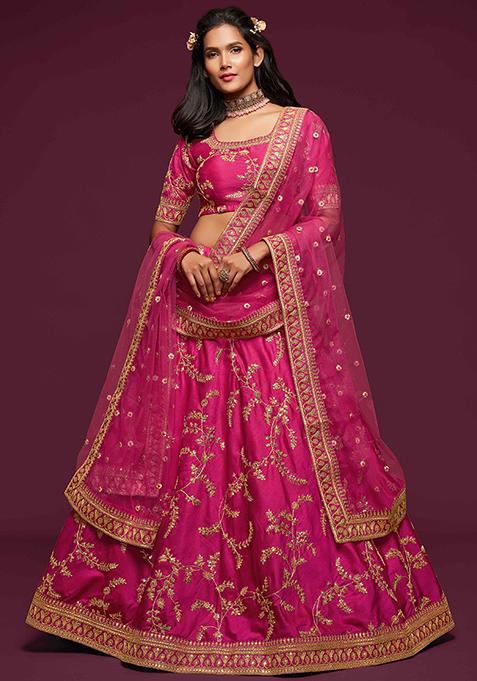 Pink Dori Sequin Embroidered Art Silk Lehenga Set