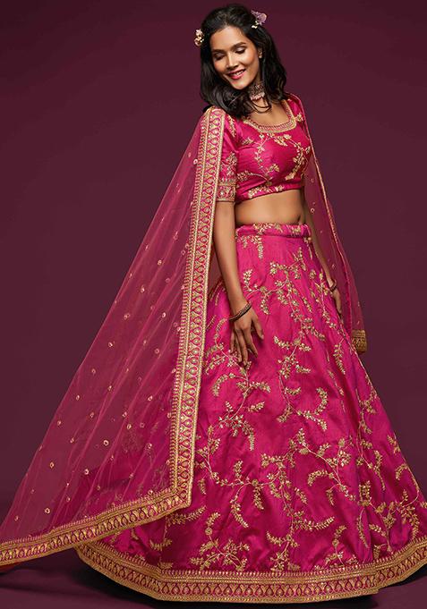 Pink Dori Sequin Embroidered Art Silk Lehenga Set