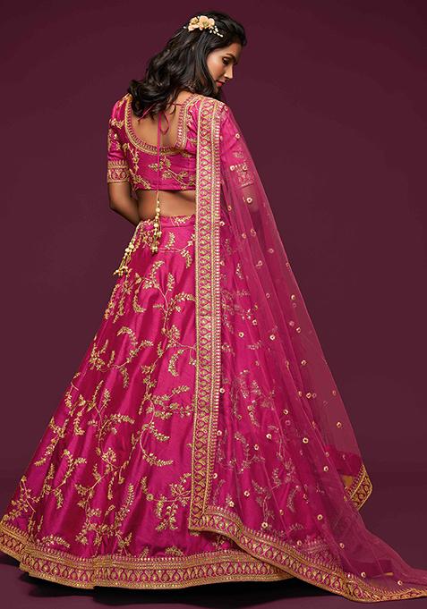 Pink Dori Sequin Embroidered Art Silk Lehenga Set