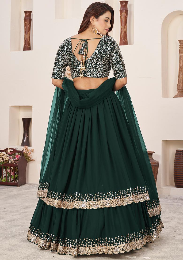 Green Sequin Zari Embroidered Georgette Lehenga Set