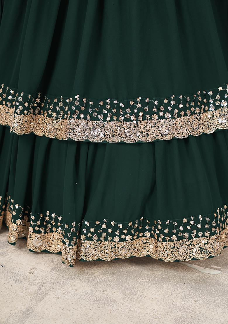 Green Sequin Zari Embroidered Georgette Lehenga Set