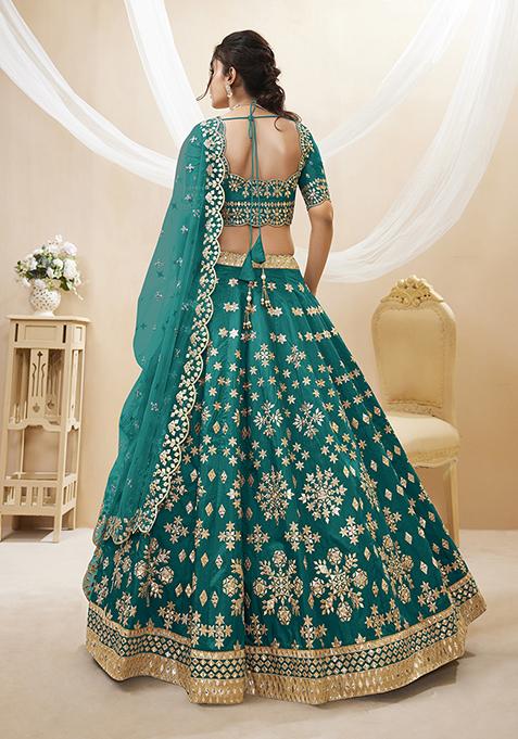 Green Sequin Zari Embroidered Art Silk Lehenga Set