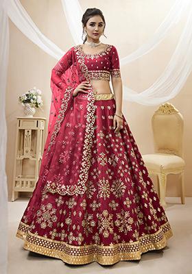 Red Sequin Zari Embroidered Art Silk Lehenga Set