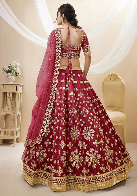 Red Sequin Zari Embroidered Art Silk Lehenga Set