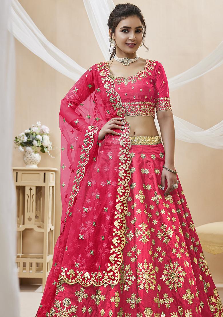 Pink Sequin Zari Embroidered Art Silk Lehenga Set