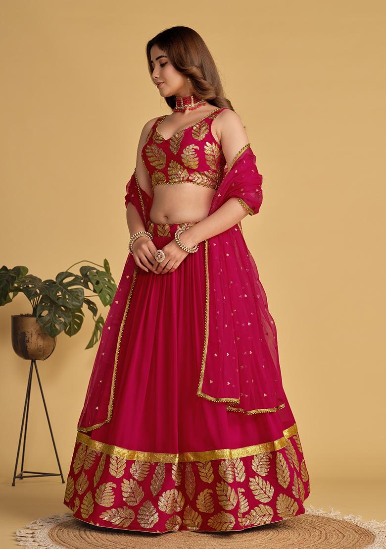 Rani Pink Sequin Zari Embroidered Georgette Lehenga Set