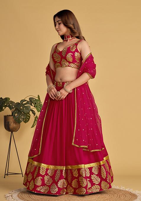 Rani Pink Sequin Zari Embroidered Georgette Lehenga Set