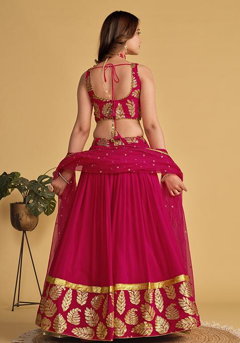 Rani Pink Sequin Zari Embroidered Georgette Lehenga Set