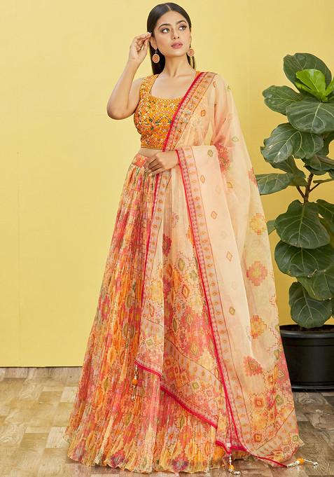 Yellow Thread And Sequin Embroidered Organza Lehenga Set