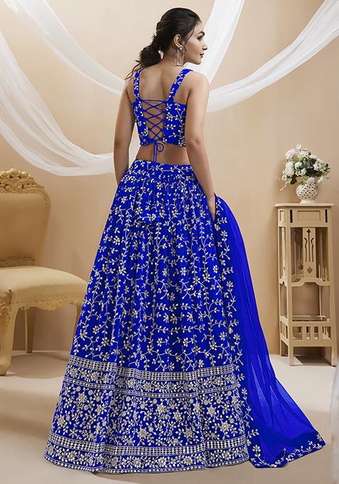Blue Sequin Zari Embroidered Georgette Lehenga Set