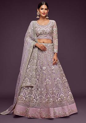 Dusty Orchid Purple Dori Thread Embroidered Net Lehenga Set
