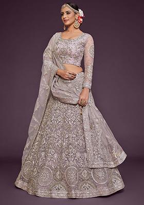 Dusty Orchid Purple Dori Thread Embroidered Net Lehenga Set