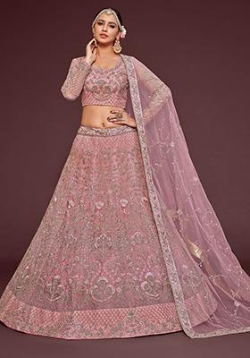 Pink Dori Thread Embroidered Net Lehenga Set