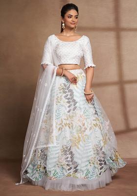 White Gulkanya Sequin Embroidered Printed Lehenga Set  