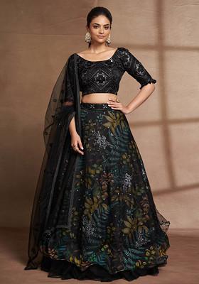 Black Gulkanya Sequin Embroidered Printed Lehenga Set  