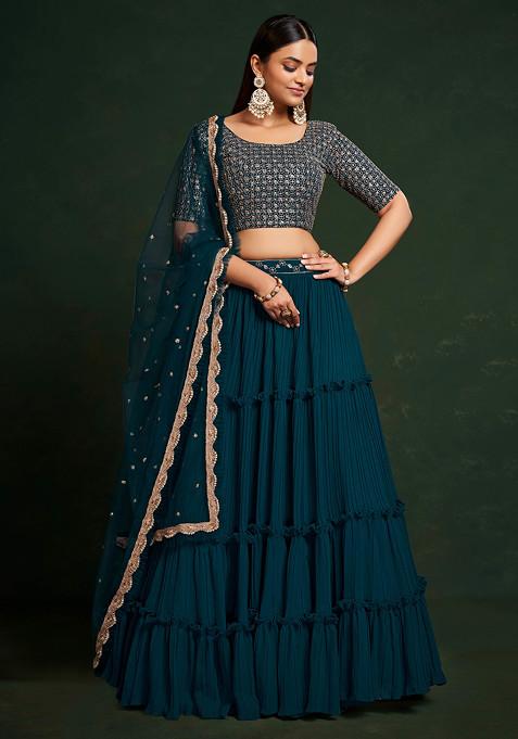 Teal Gulkanya Sequin Embroidered Lehenga Set  