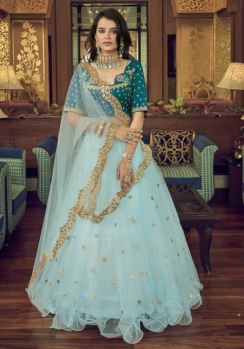 Sky Blue Rajwada Sequin Embroidered Lehenga Set