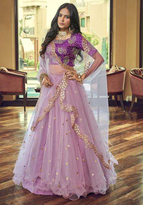 Purple Rajwada Sequin Embroidered Lehenga Set