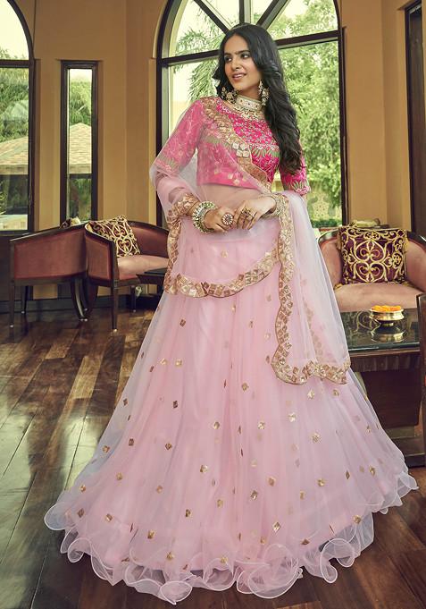 Pink Rajwada Sequin Embroidered Lehenga Set