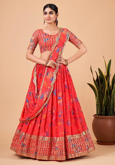 Red Florence Sequin Embroidered Lehenga Set
