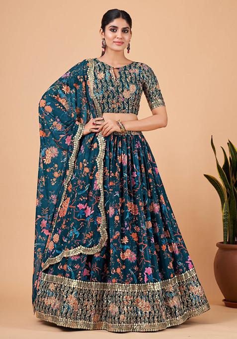 Blue Florence Zari And Sequin Embroidered Lehenga Set