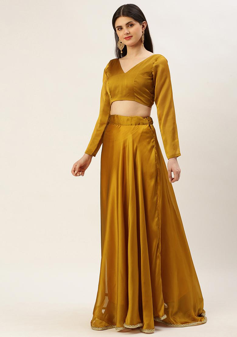 Mustard Rangoli Silk Lehenga Choli Set - Indya