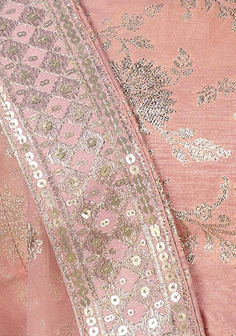 Peach Jacquard Work Lehenga Set - Indya