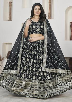 Black Jacquard Work Lehenga Set
