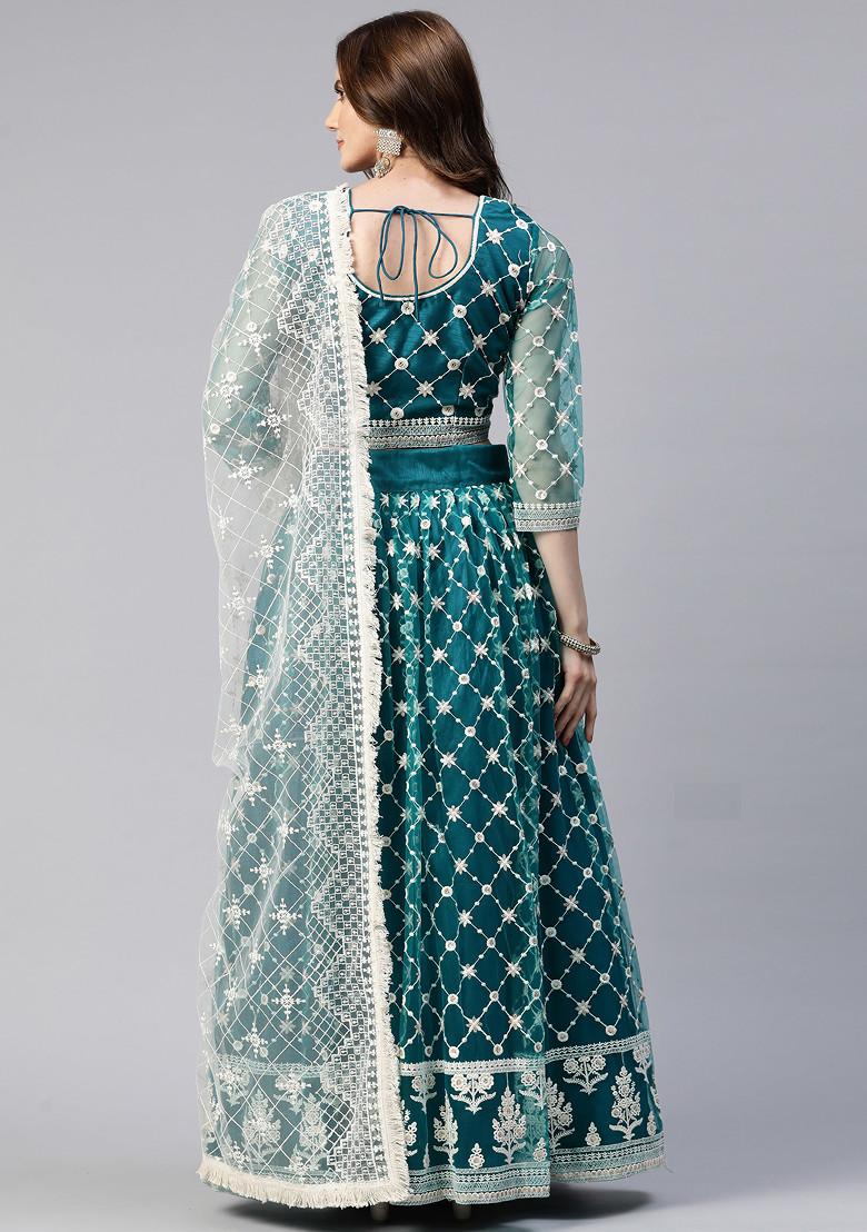 Function Wear Bids Hand Work Teal Green Color Top With Lehenga