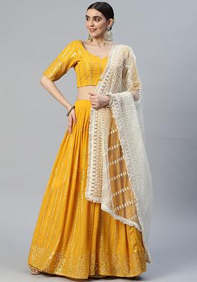 Mustard Thread And Sequin Embroidered Lehenga Set