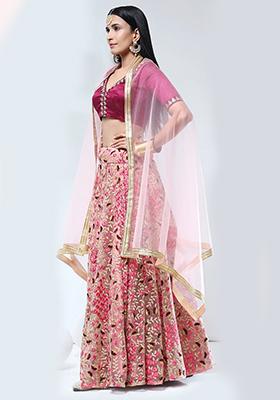 Pink And Peach Zari Embroidered Lehenga Set