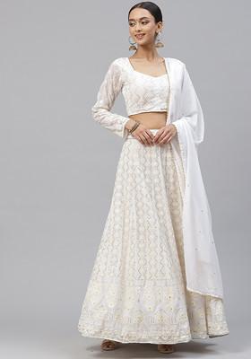 White Sequin Embroidered Georgette Lehenga Set