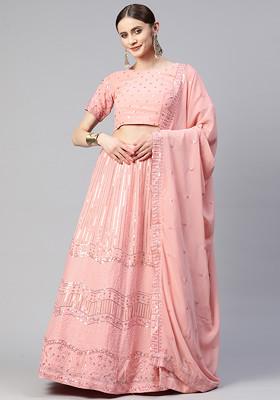 Pink Sequin Embroidered Work Georgette Lehenga Set