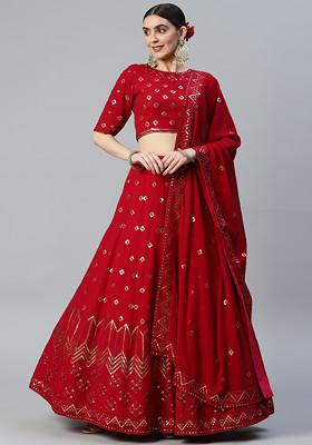 Maroon Sequin Embroidered Georgette Lehenga Set