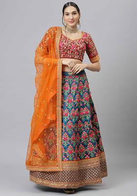 Navy Blue Sequin Embroidered Art Silk Lehenga Set