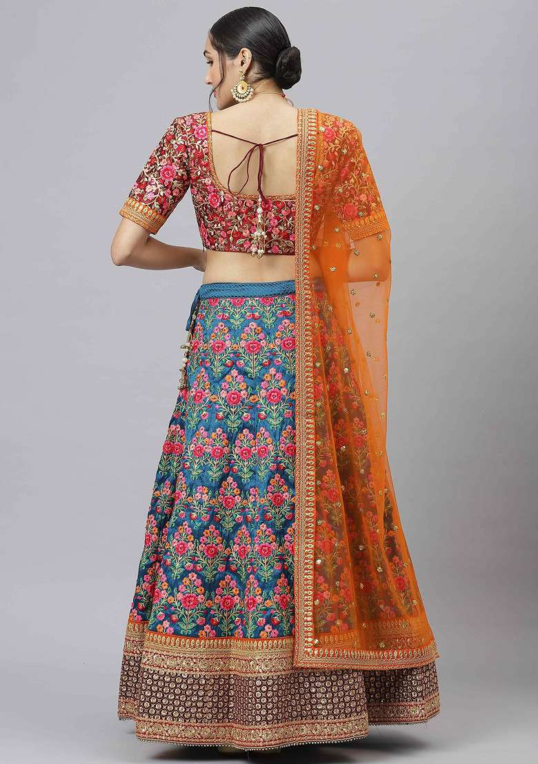 Navy Blue Blend Art Silk Lehenga Set with Embroidered & Sequin for Diwali | Wedding & Festive Wear - Indya