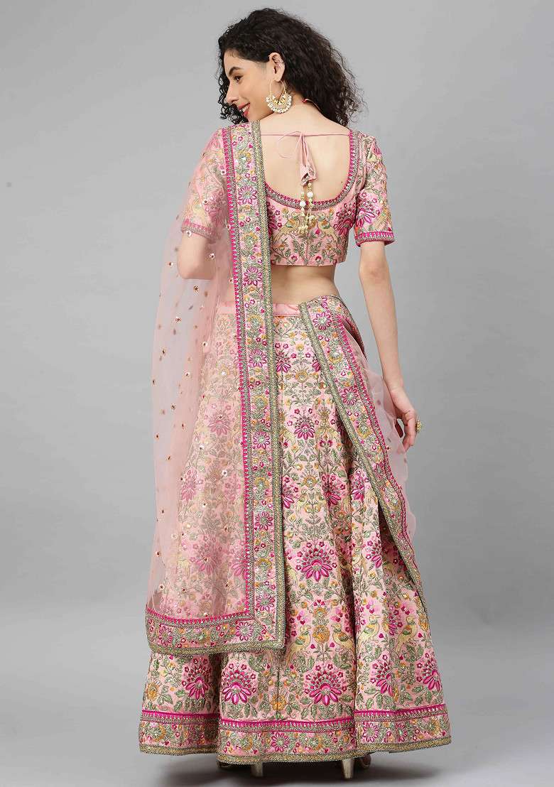 Baby Pink Blend Art Silk Lehenga Set with Embroidered & Sequin for Diwali | Wedding & Festive Wear - Indya