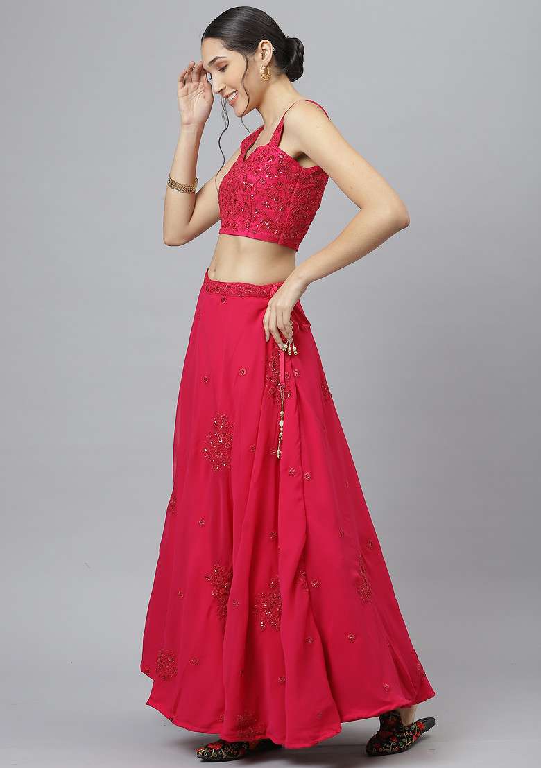 Rani Pink Georgette Lehenga Set with Embroidered & Sequin for Diwali | Wedding & Festive Wear - Indya