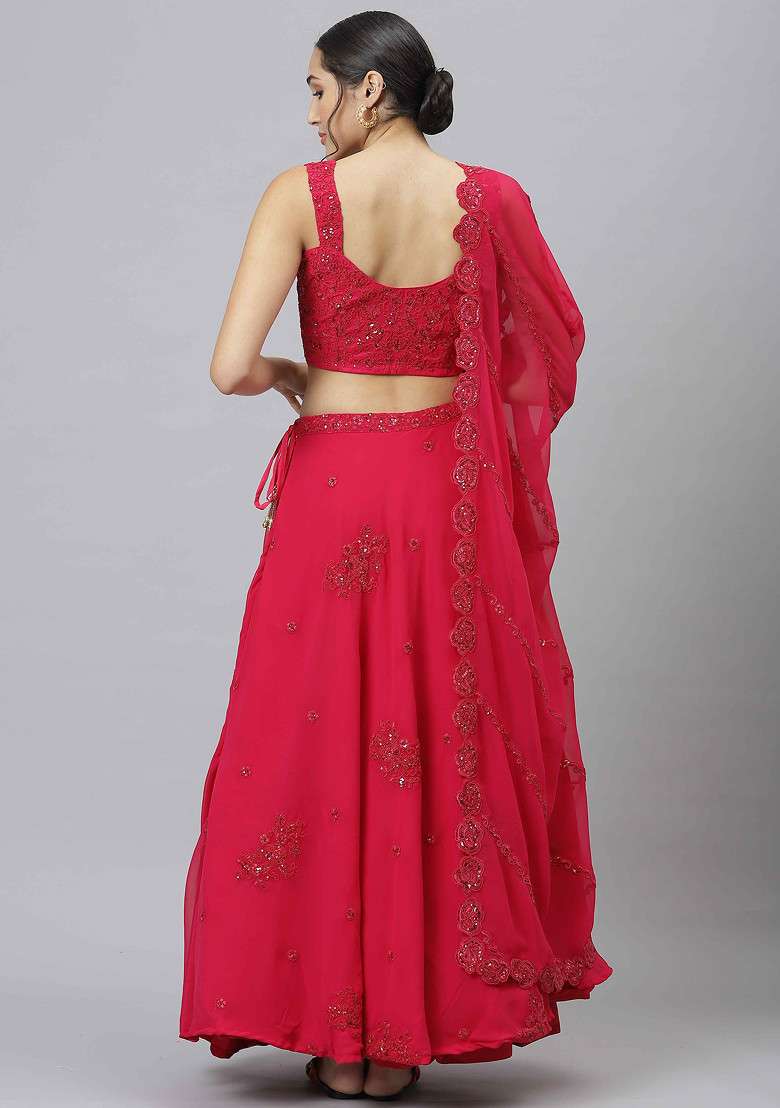 Rani Pink Georgette Lehenga Set with Embroidered & Sequin for Diwali | Wedding & Festive Wear - Indya