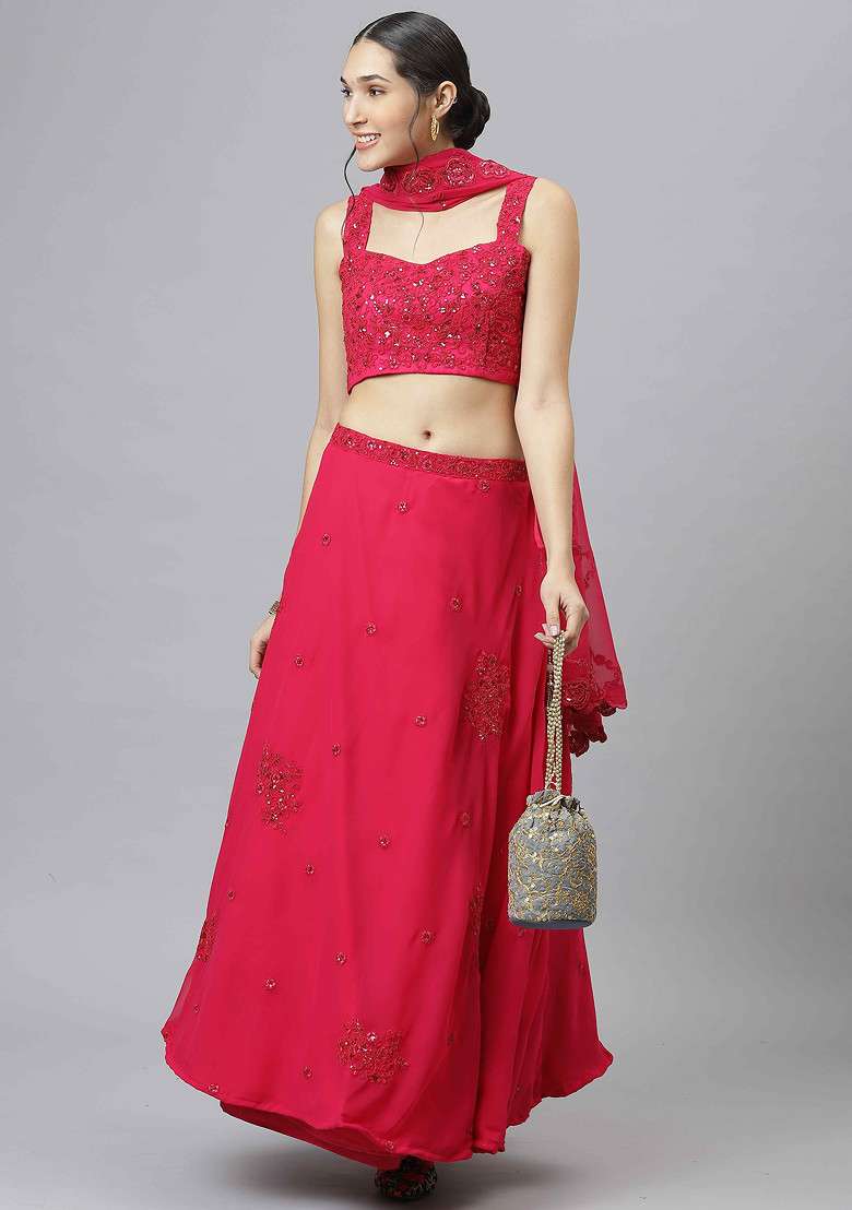 Rani Pink Georgette Lehenga Set with Embroidered & Sequin for Diwali | Wedding & Festive Wear - Indya