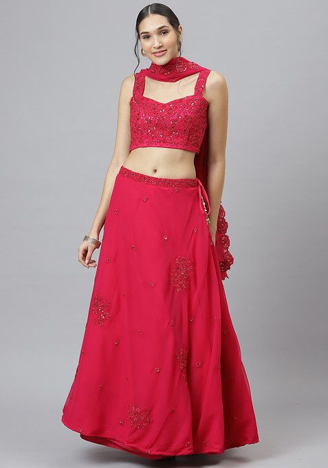 Rani Pink Sequin Embroidered Georgette Lehenga Set