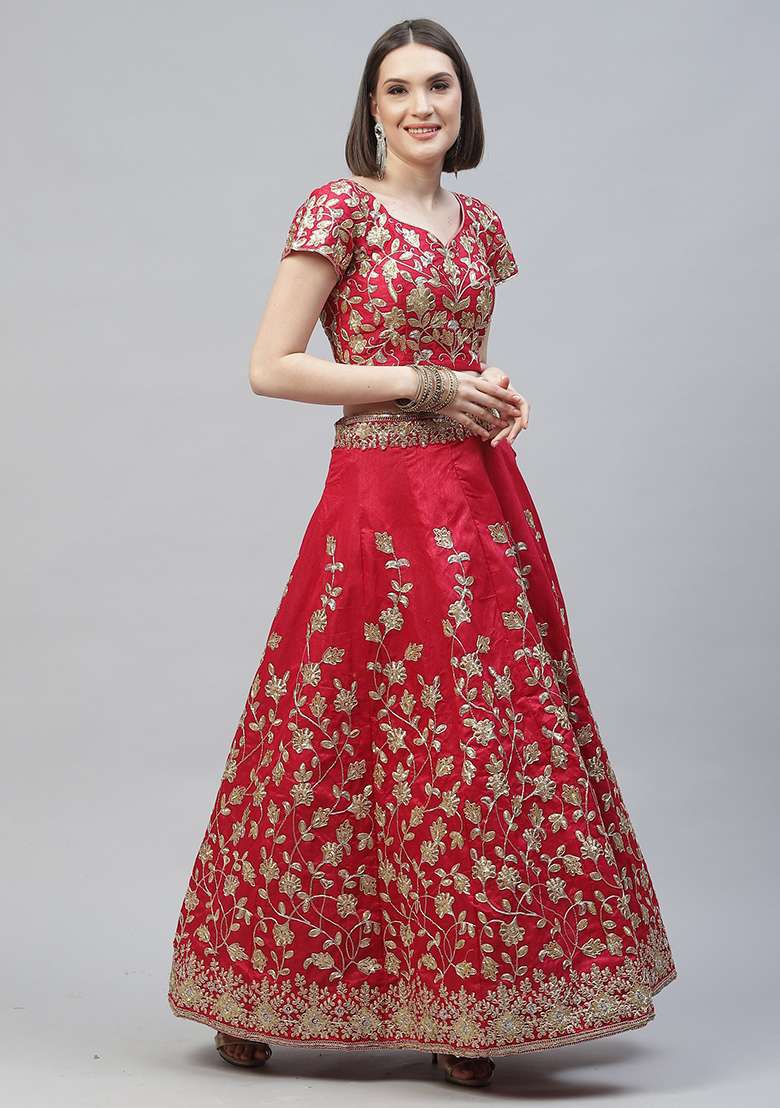 Pink Sequin Embroidered Raw Silk Blend Lehenga Set for Diwali and Festive Wear - Indya