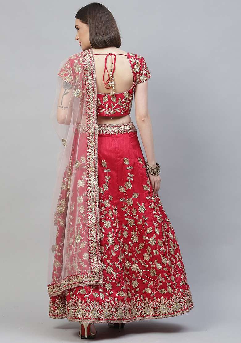 Pink Sequin Embroidered Raw Silk Blend Lehenga Set for Diwali and Festive Wear - Indya
