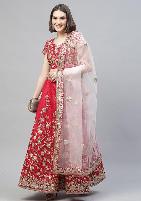 Pink Sequin Embroidered Raw Silk Lehenga Set