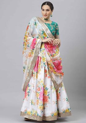 White Digital Print Dori And Sequin Embroidered Organza Silk Lehenga Set