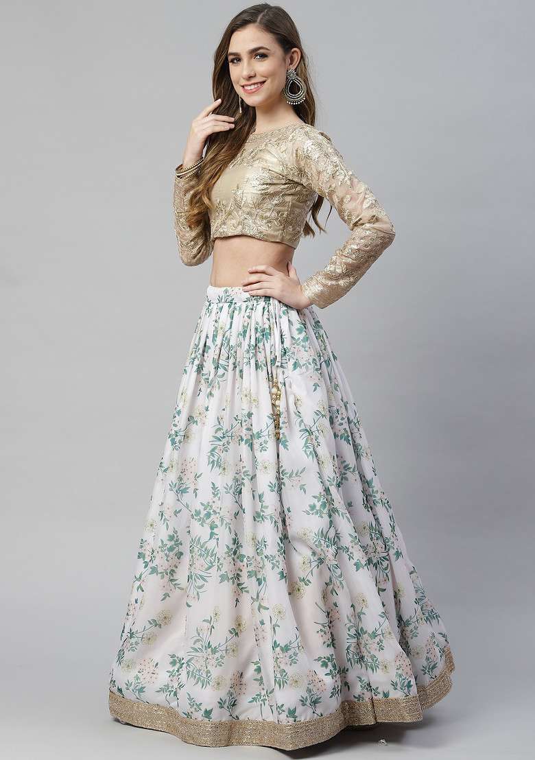 Off White Dori And Organza Silk Blend Lehenga Set with Digital Print & Embroidered for Diwali | Wedding & Festive Wear - Indya